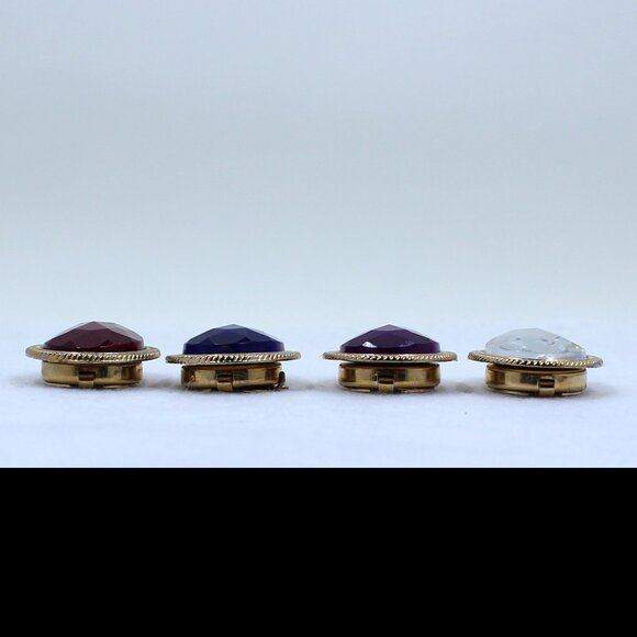 Four Oval Faceted Button Covers - Gold Tone Base - 1 Ea Red, Blue, Purple Clear - Picture 4 of 13